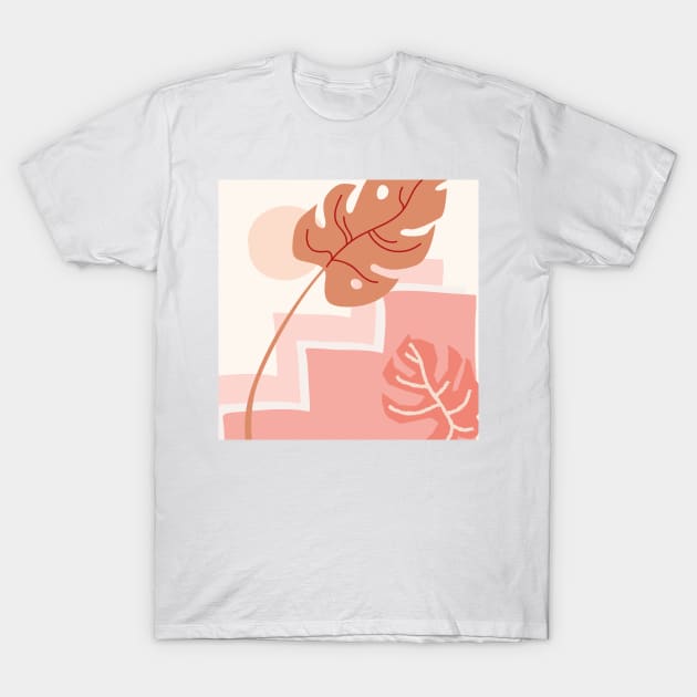 Monstera meets sun #minimalism #digitalart T-Shirt by NJORDUR